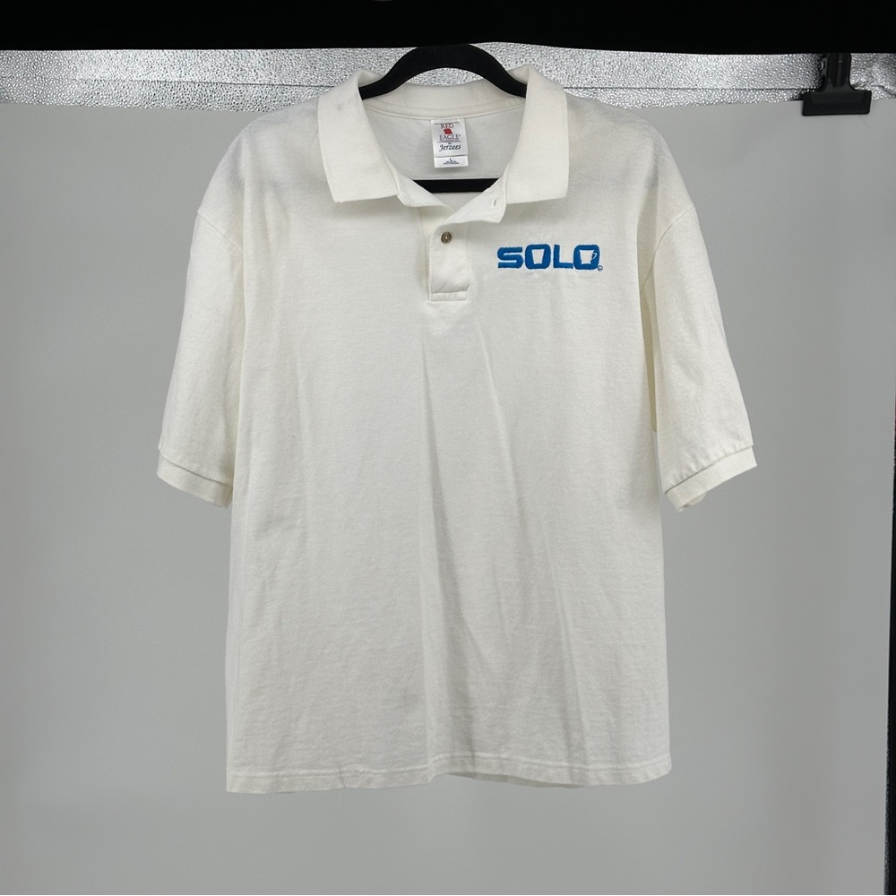 Solo Large Men's White Cotton Polo Shirt Vintage‎